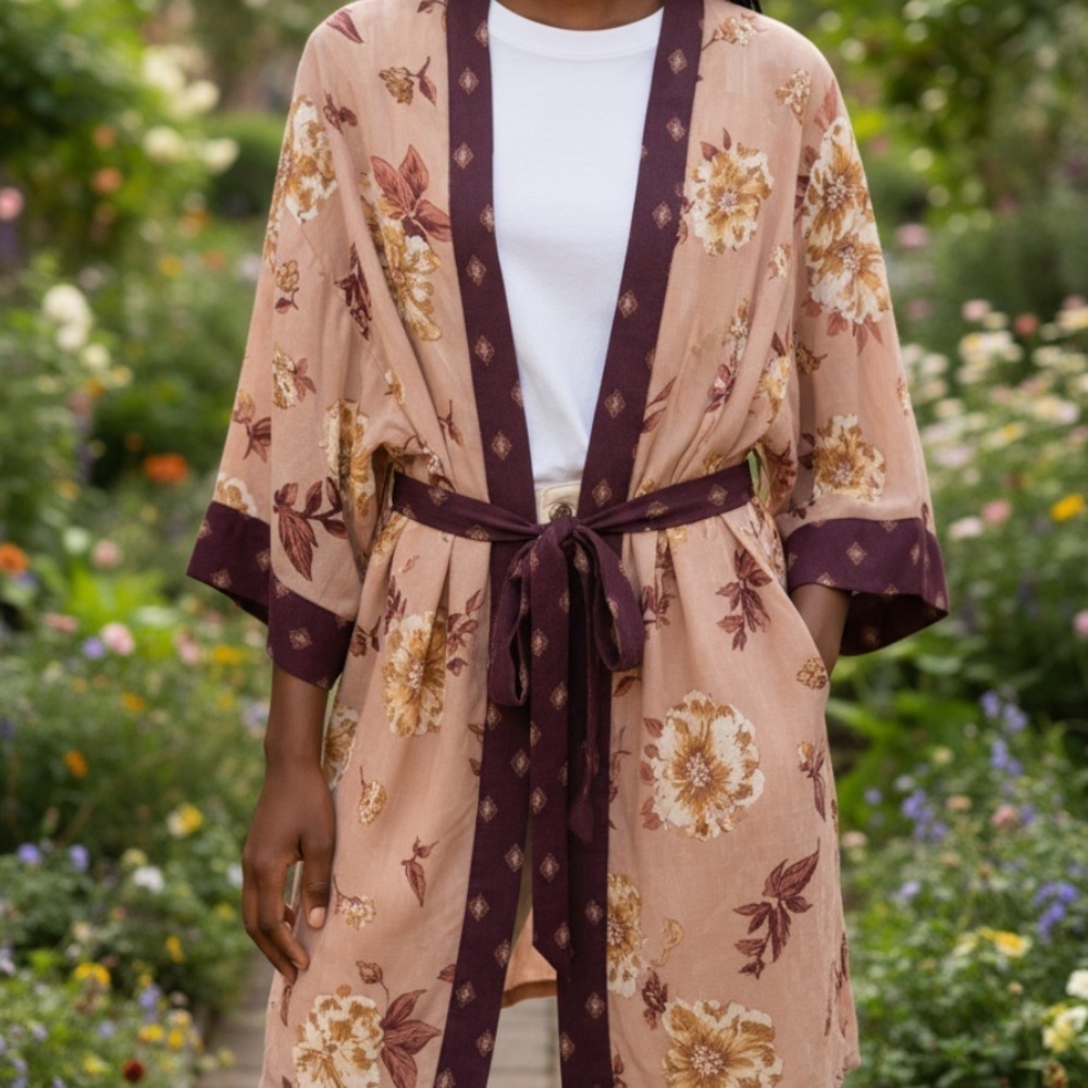 Xhilaration floral printed kimono tunic robe xs/s